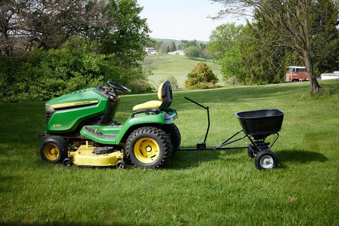 AugFir Tow Behind Broadcast Spreader, 130 LBS Capacity Lawn Fertilizer Spreader for Riding Mower, ATV, UTV & Tractor, 12 FT Spread Width Pull Behind Spreader Seeder for Grass Seed, Salt, Ice Melt customer photo 1