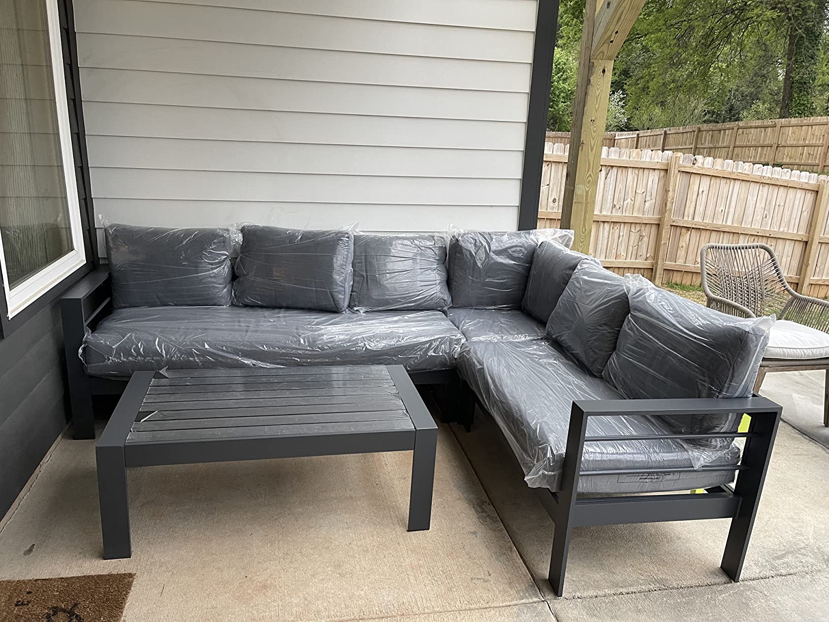 Wisteria Lane 6 Pieces Aluminum Patio Furniture Set with Umbrella, All Weather Oversized Outdoor Furniture Set with Deep Seat and Back Cushion, Patio Conversation Sets with Wide armrest, Blue & Navy customer photo 2