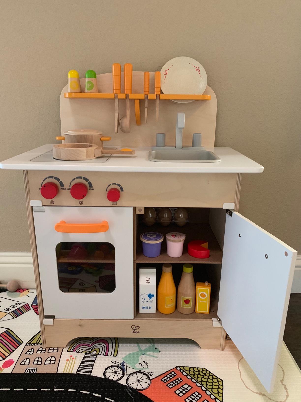 Hape Gourmet Kitchen Kid's Wooden Pretend Play Kitchen Set | Sink, Stove, Baking Oven, Cabinet, Turnable Knobs & Spice Shelf customer photo 1
