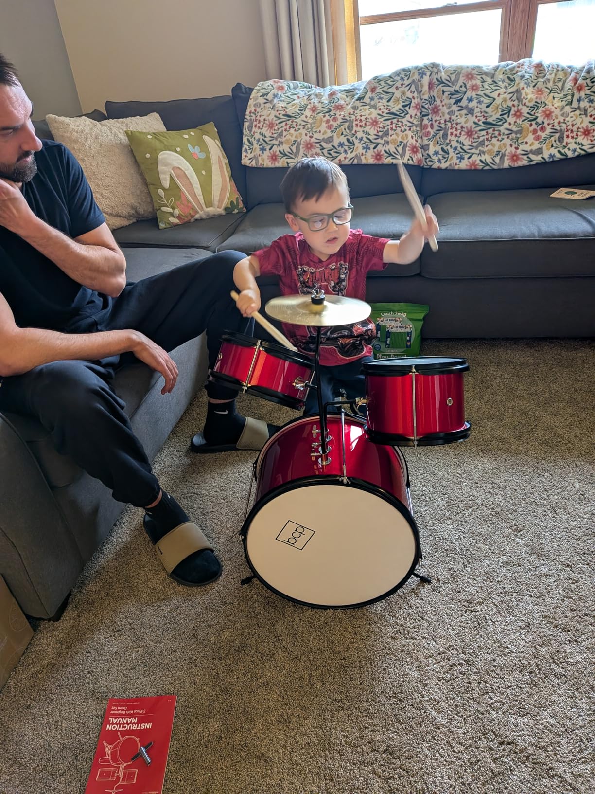 Mendini By Cecilio Drum Set, 3 Piece Junior Drum Set for Beginners with Bass Tom Snare Drum, 13 inch Drum Kit with Snare, Cymbal, Drumsticks, Adjustable Seat (Sky Blue) customer photo 1