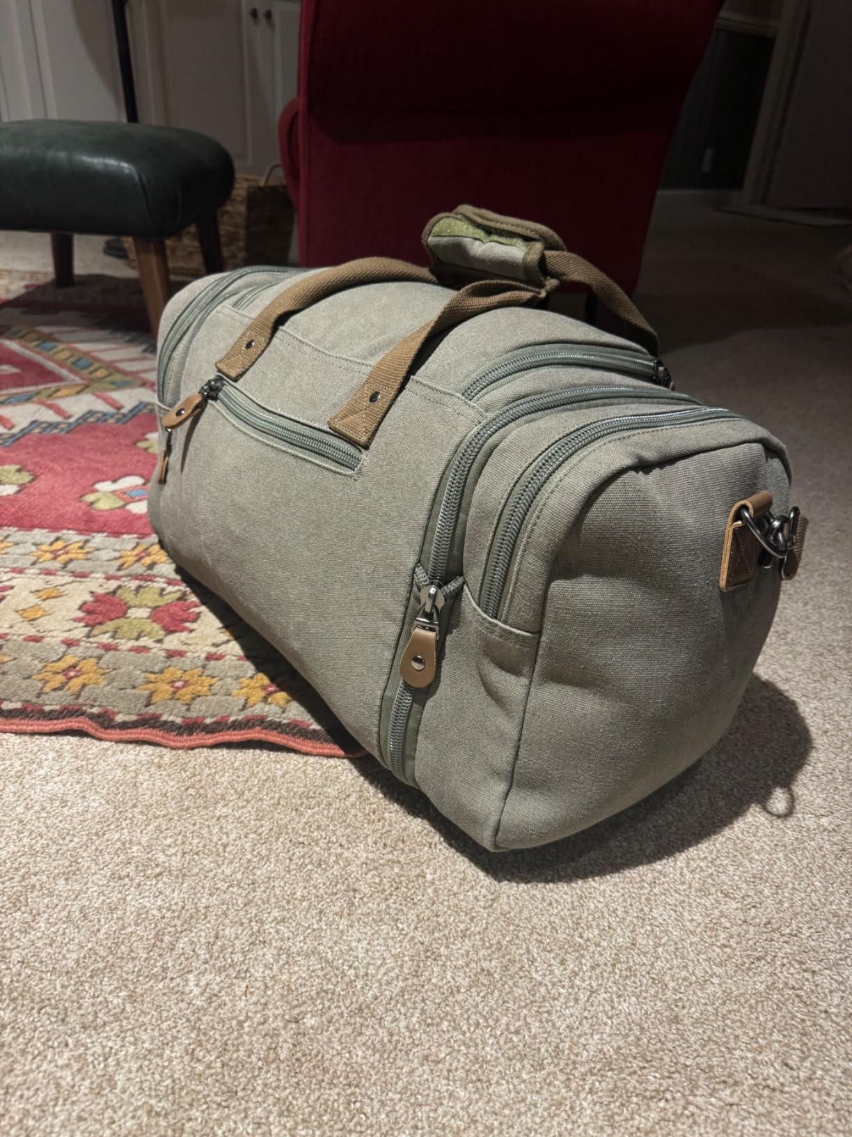 Gonex Canvas Duffle Bag for Travel 50L Duffel Overnight Weekender Bag (Army Green) customer photo 2