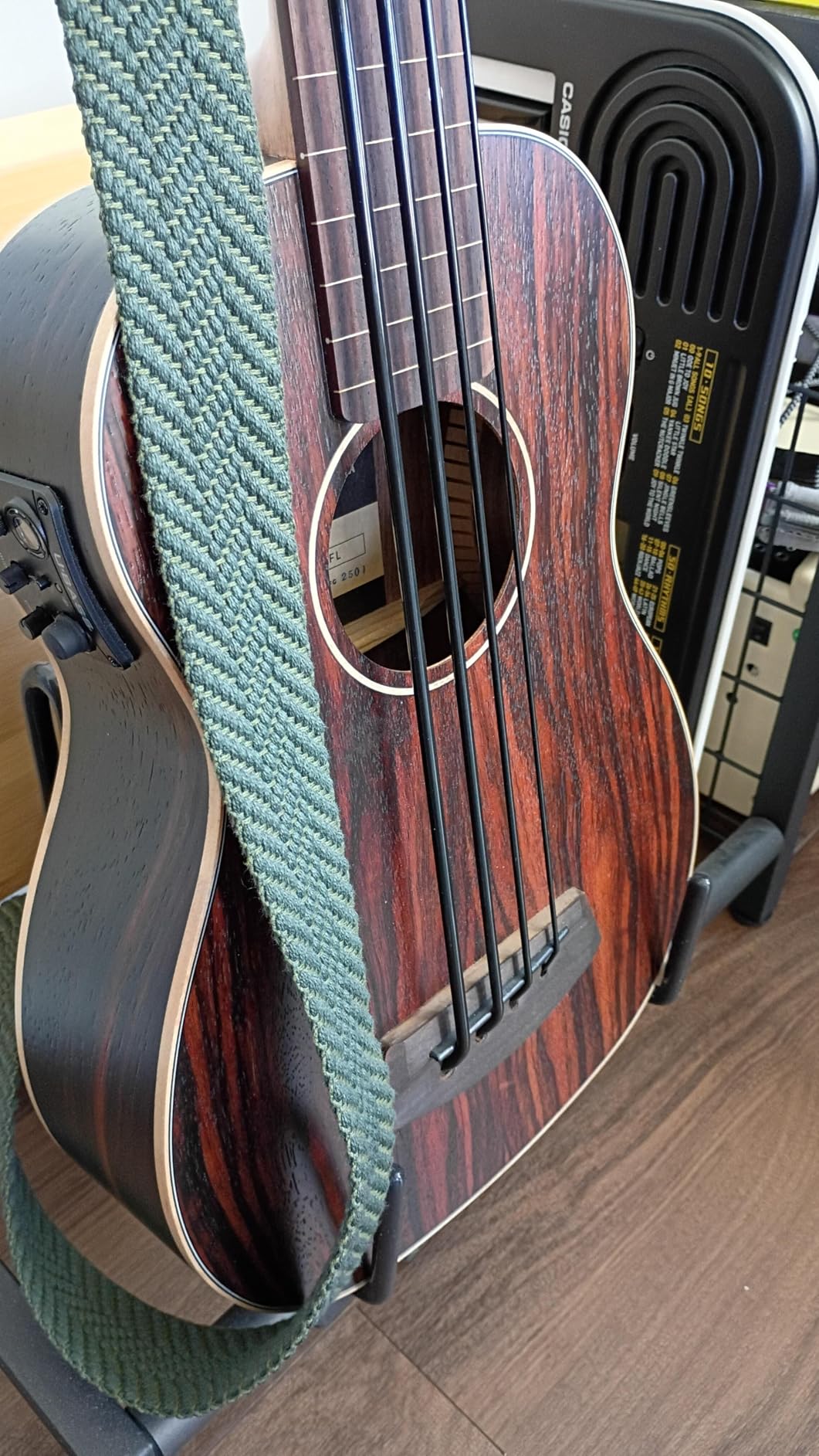 Kala UBASS-EBY-FL Striped Ebony Fretless U-Bass Acoustic-Electric Ukulele Bass - Natural customer photo 1