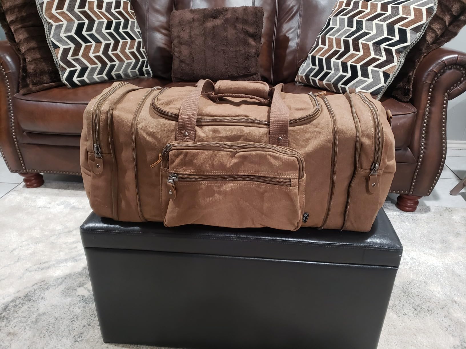 Canvas Duffle Bag for Travel 60L Duffel Overnight Weekend Bag(Coffee) customer photo 2
