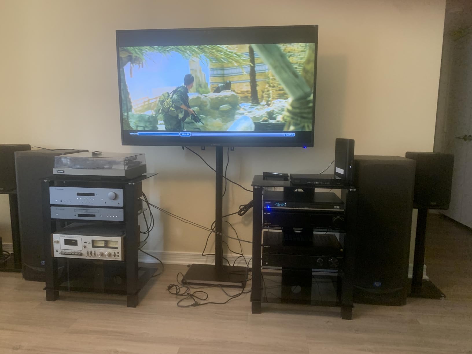 FITUEYES 4-Tier AV Media Cabinet Stand Component Cabinet, Gaming TV Stand and Stereo Rack Audio Tower with Height Adjustable Tempered Glass Shelves, AS406003GB customer photo 1