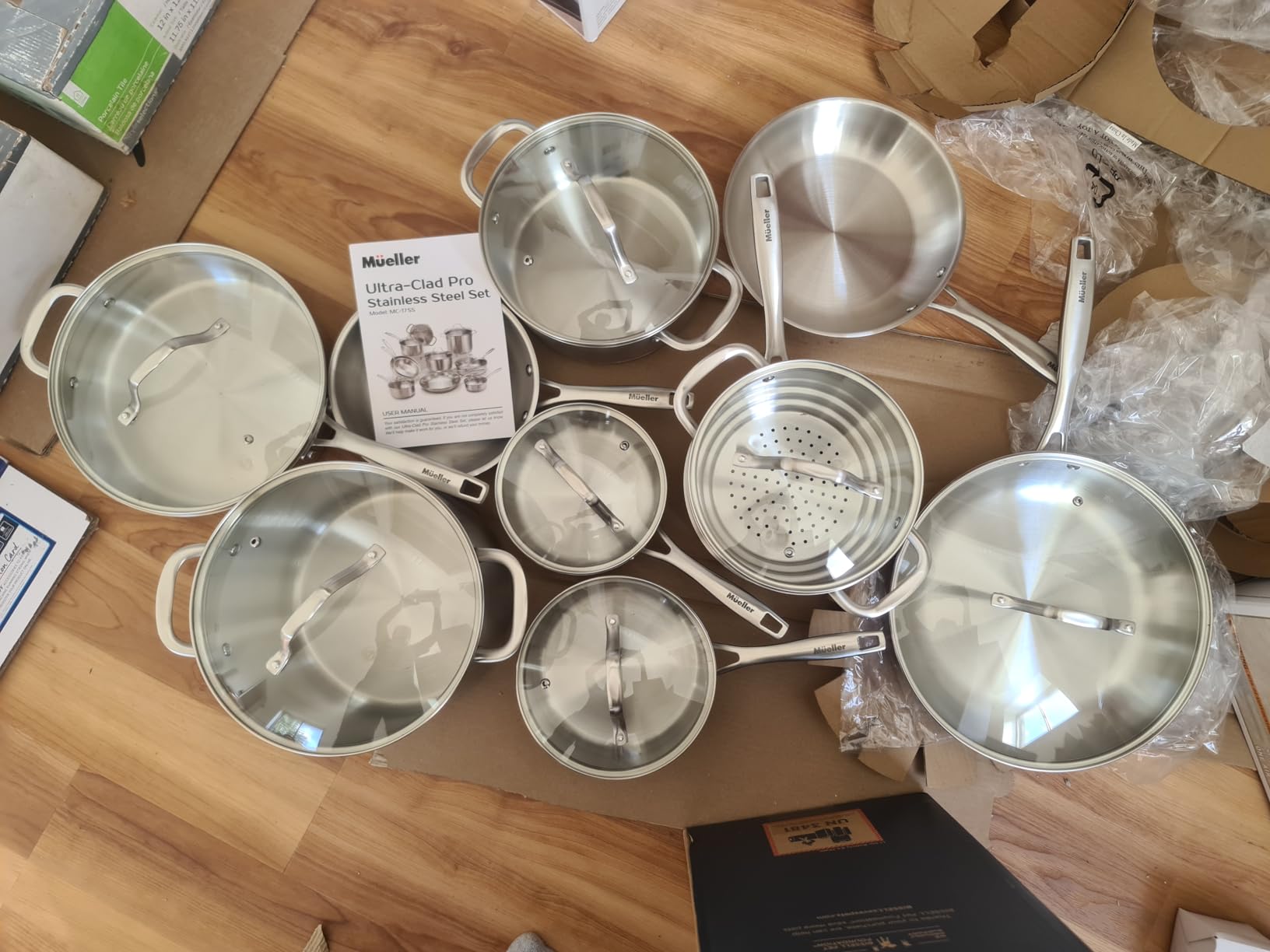Mueller 17-Piece Stainless Steel Pots and Pans Set - Tri-Ply Ultra-Clad Pro Cookware Set, Induction Ready, Oven Safe, Even-Heat Aluminum Core, Includes Skillets, Saucepans, Dutch Oven, Stockpot customer photo 1
