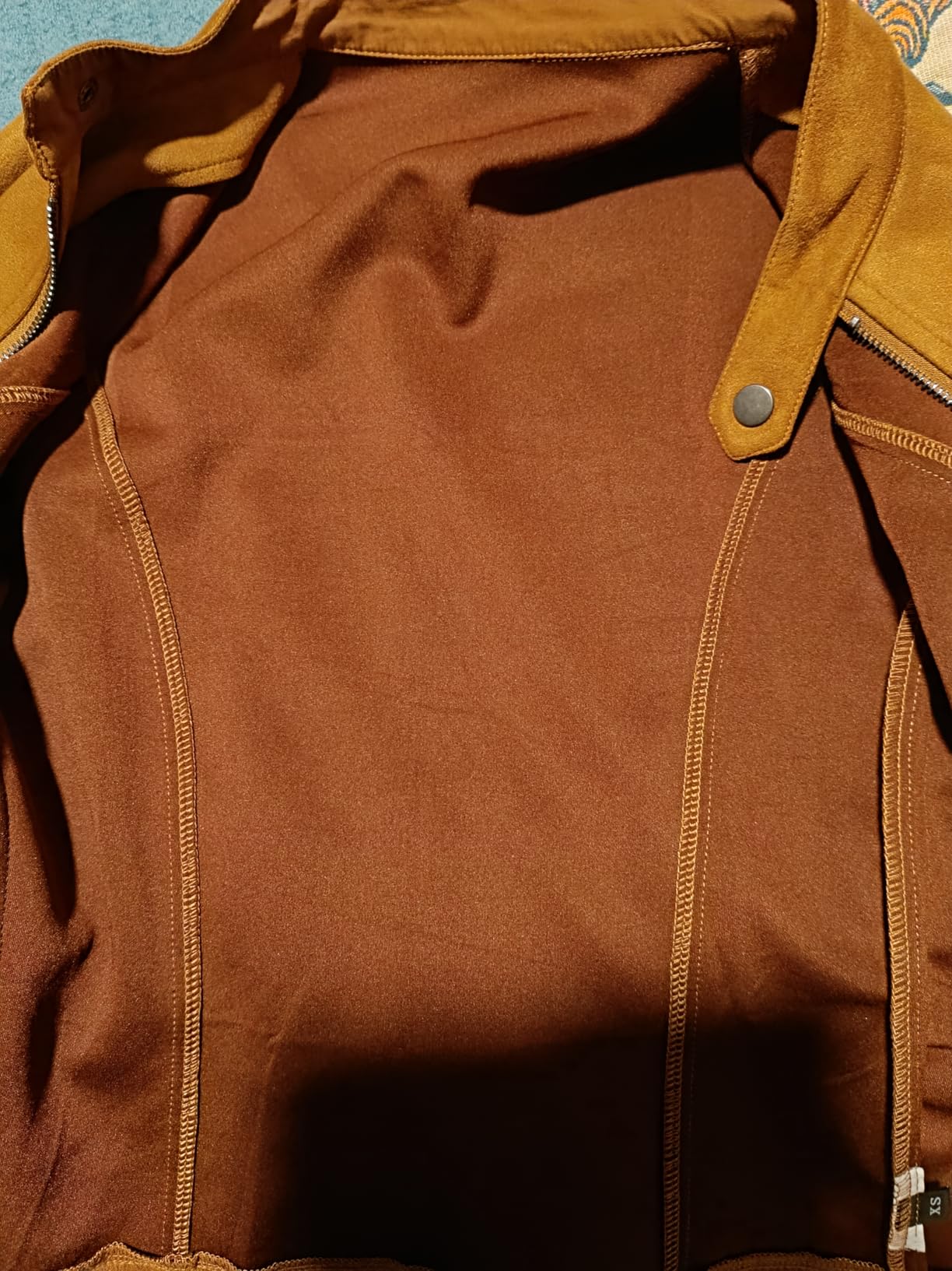 Women's Faux Suede Jacket Stand Collar Zip Up Long Sleeve Motorcycle Biker Coat customer photo 1
