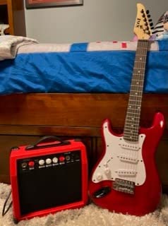 LyxPro 36 Inch Electric Guitar and Kit for Kids with 3/4 Size Beginner's Guitar, Amp, Six Strings, Two Picks, Shoulder Strap, Digital Clip On Tuner, Cable and Soft Case Gig Bag -Natural customer photo 2