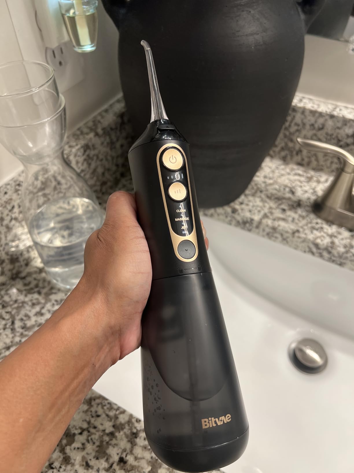 Bitvae Water Dental Flosser for Teeth, Cordless Water Teeth Cleaner Picks, 3 Modes 5 Intensities, IPX7 Waterproof, Rechargeable Water Dental Picks for Cleaning - Black customer photo 1