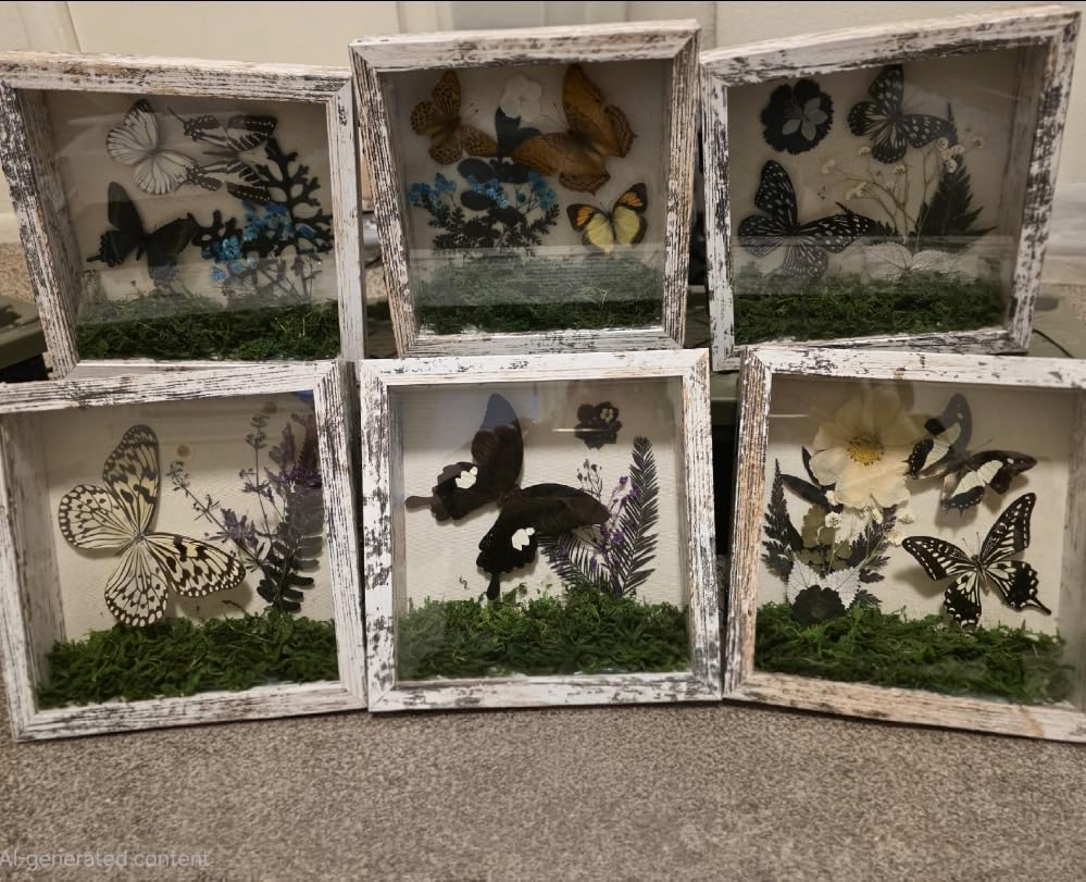 Califortree 8x10 Shadow Box Frame with Linen Back - Real Glass, Push Pins Included, Sturdy Rustic Memory Display Case, Fits 6.8x8.8 Inserts, Distressed White customer photo 1