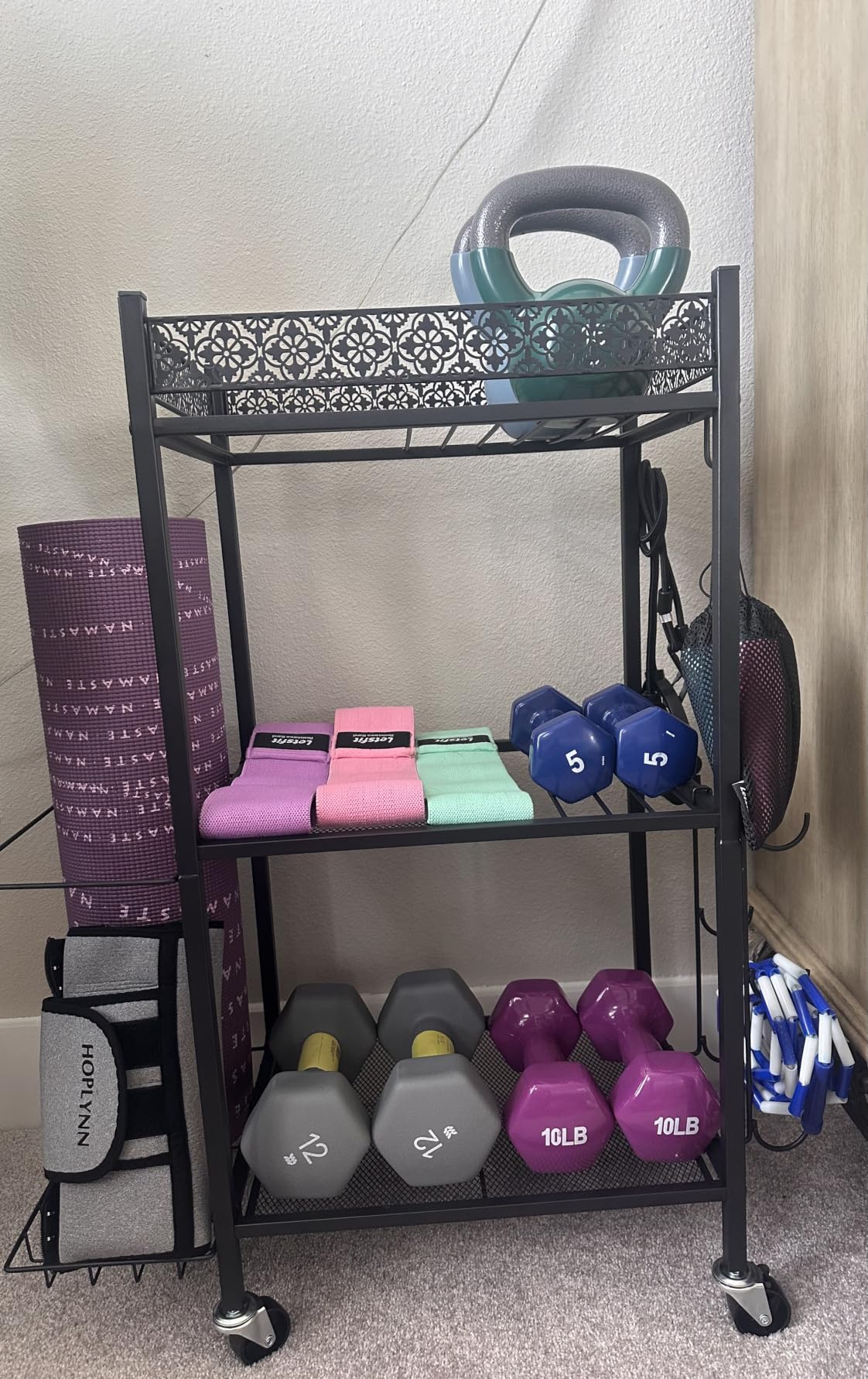 Yoga Mat Storage Rack, Home Gym Storage Rack, VOPEAK Workout Storage for Yoga Mat, Foam Roller, Gym Organizer Gym Equipment Storage for Home Exercise and Fitness Gear customer photo 1
