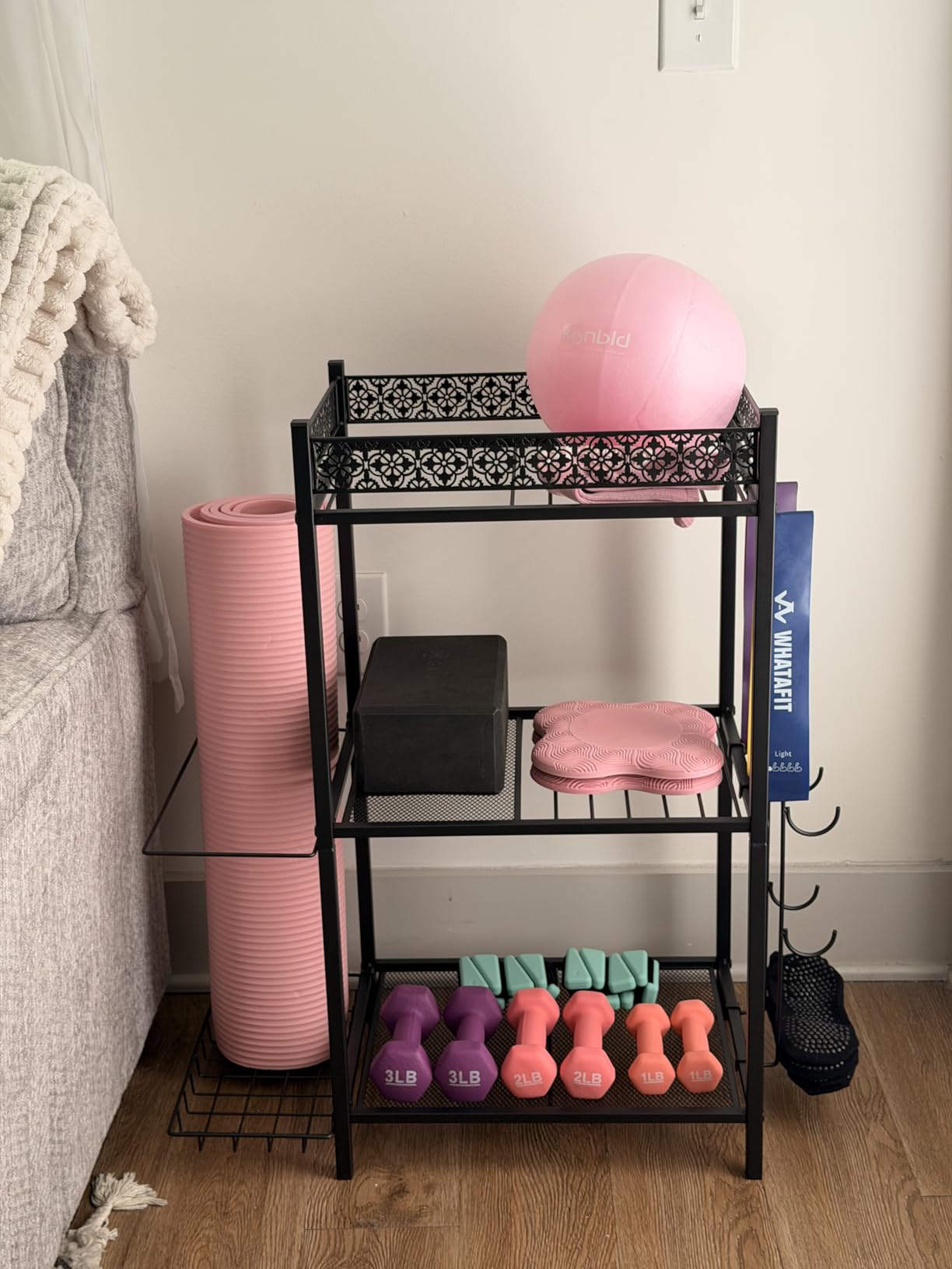Yoga Mat Storage Rack, Home Gym Storage Rack, VOPEAK Workout Storage for Yoga Mat, Foam Roller, Gym Organizer Gym Equipment Storage for Home Exercise and Fitness Gear customer photo 2