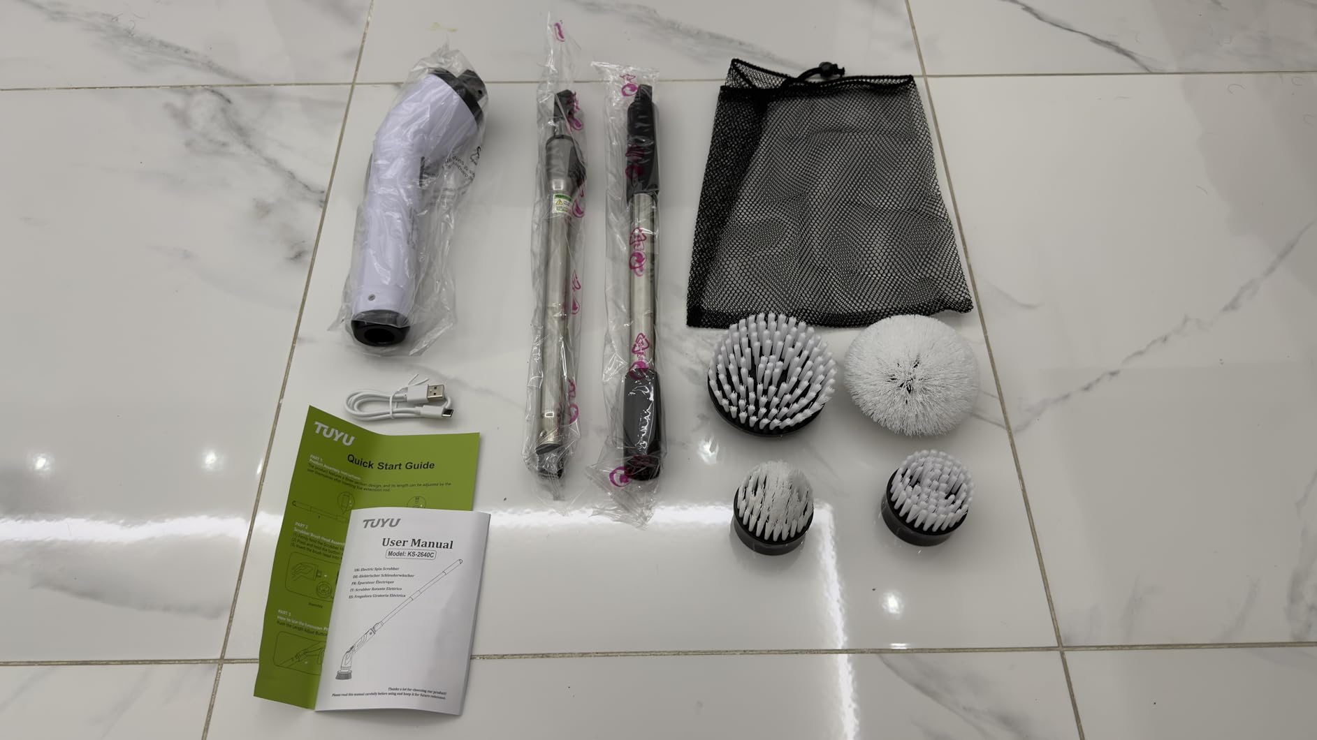 TUYU Electric Spin Scrubber, IPX7 Full-Body Waterproof Cordless Cleaning Tool, LCD Battery Indicator, Adjustable Extension Handle, 90-Minute Runtime for Bathroom, Kitchen, Glass, Car customer photo 2