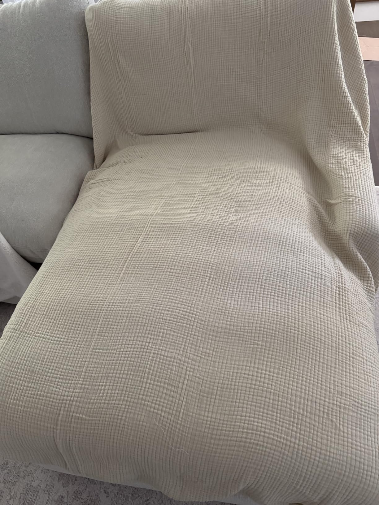 Bedsure 100% Cotton Muslin Blankets for Adults Large Throw 50x70 Inches - 4-Layer Breathable and Lightweight, Soft Boho Gauze Muslin Cotton Blanket for Couch Decor Travel Summer, Linen Beige customer photo 1