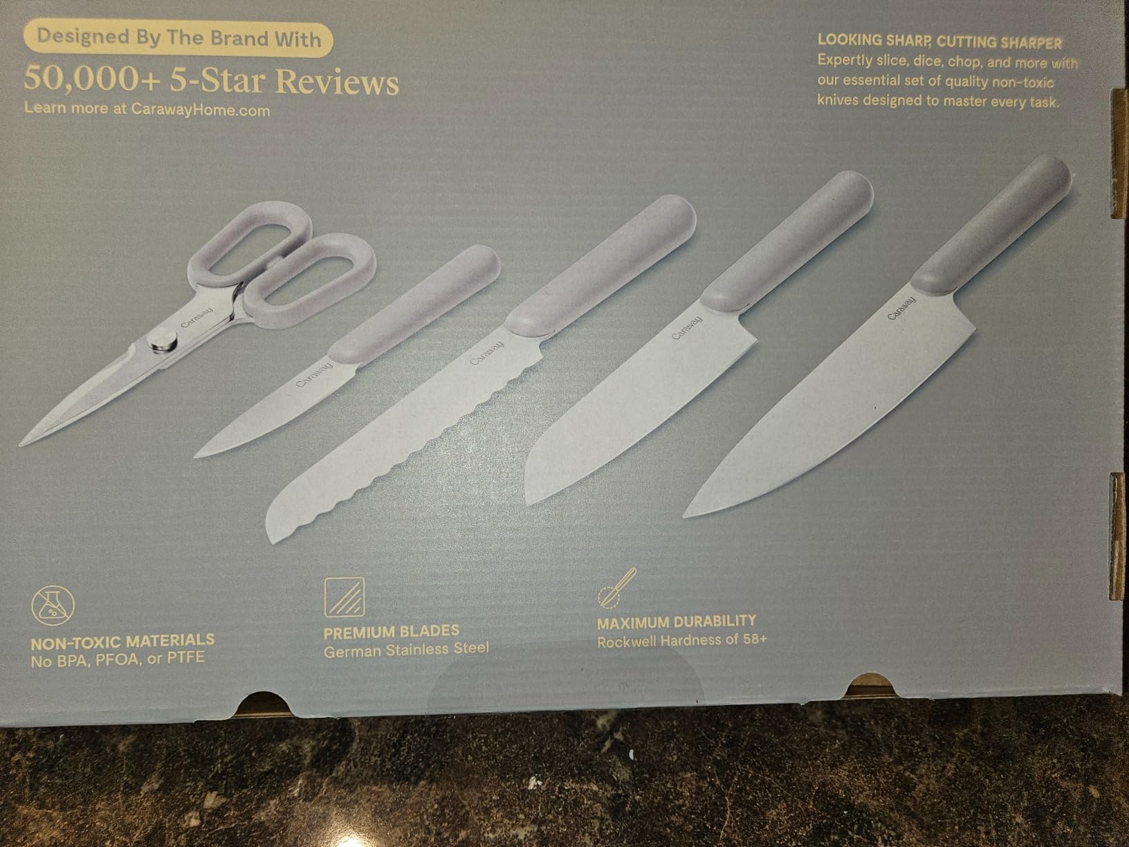 Caraway 5 Piece Knife Set - Premium German Steel Blade Kitchen Knives - Ergonomic Handles - No Microplastics - Navy customer photo 2