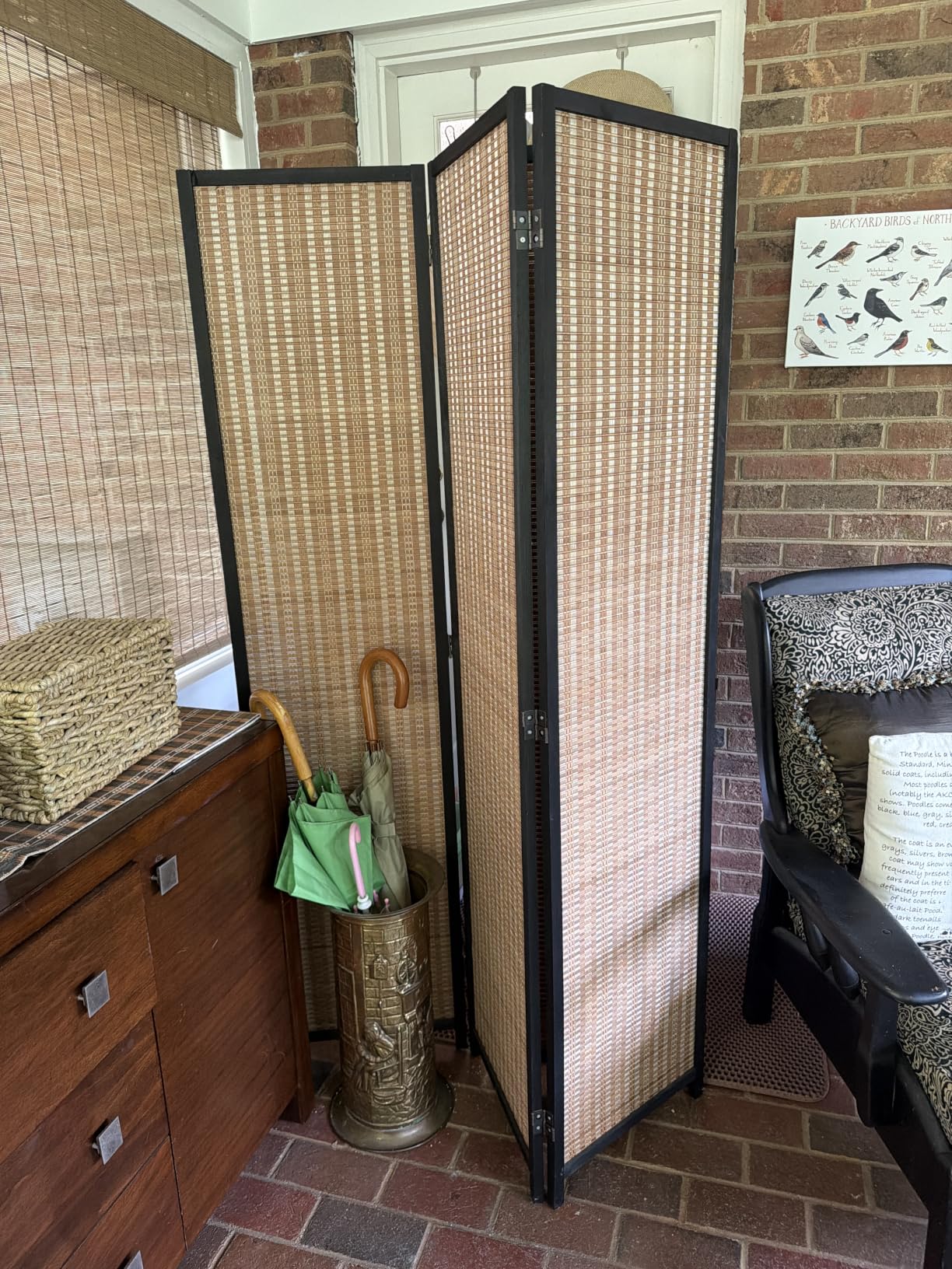 Furnnylane 6 Panel Bamboo Room Divider - 5.6 ft Tall Folding Privacy Screen, Natural Beige Freestanding Room Partition Wall (67