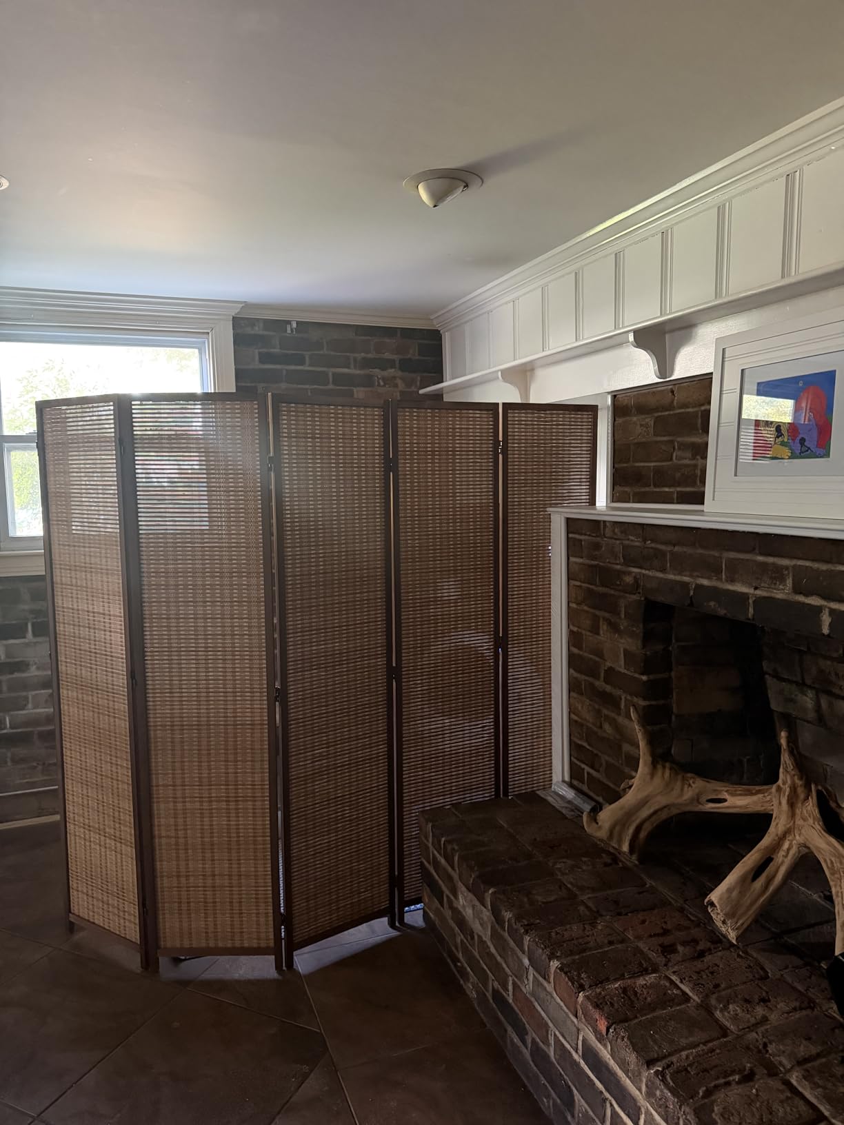 Furnnylane 6 Panel Bamboo Room Divider - 5.6 ft Tall Folding Privacy Screen, Natural Beige Freestanding Room Partition Wall (67