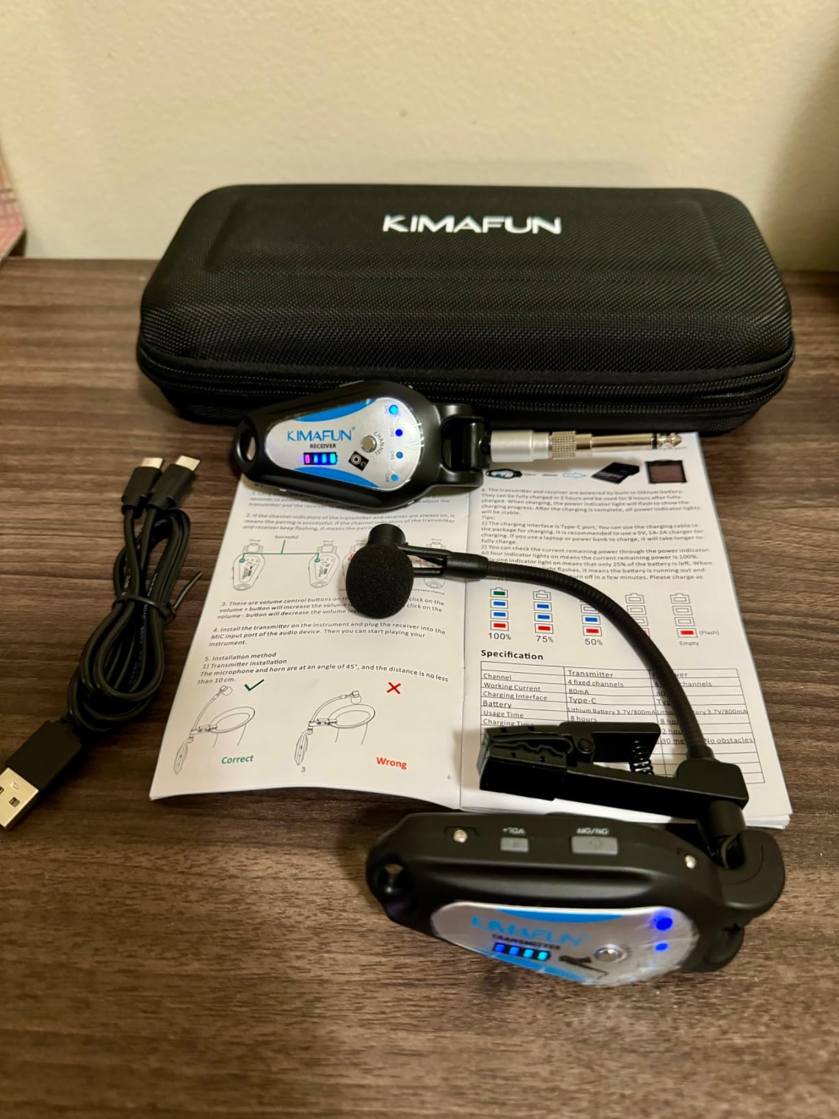 KIMAFUN 2.4G Wireless Saxophone Microphone, Clip-on Instrument Microphone, 100ft Range, Plug and Play, Wireless Transmitter & Receiver for Saxophone, French Horn, Trumpet, Trombone customer photo 1
