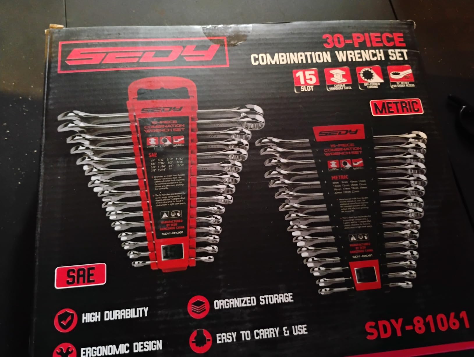 30-Piece Combination Wrench Set - Open End Wrench Set with Organizer Professional 12 Point Wrench Kit Tool for Mechanic Garages Workshops 1/4