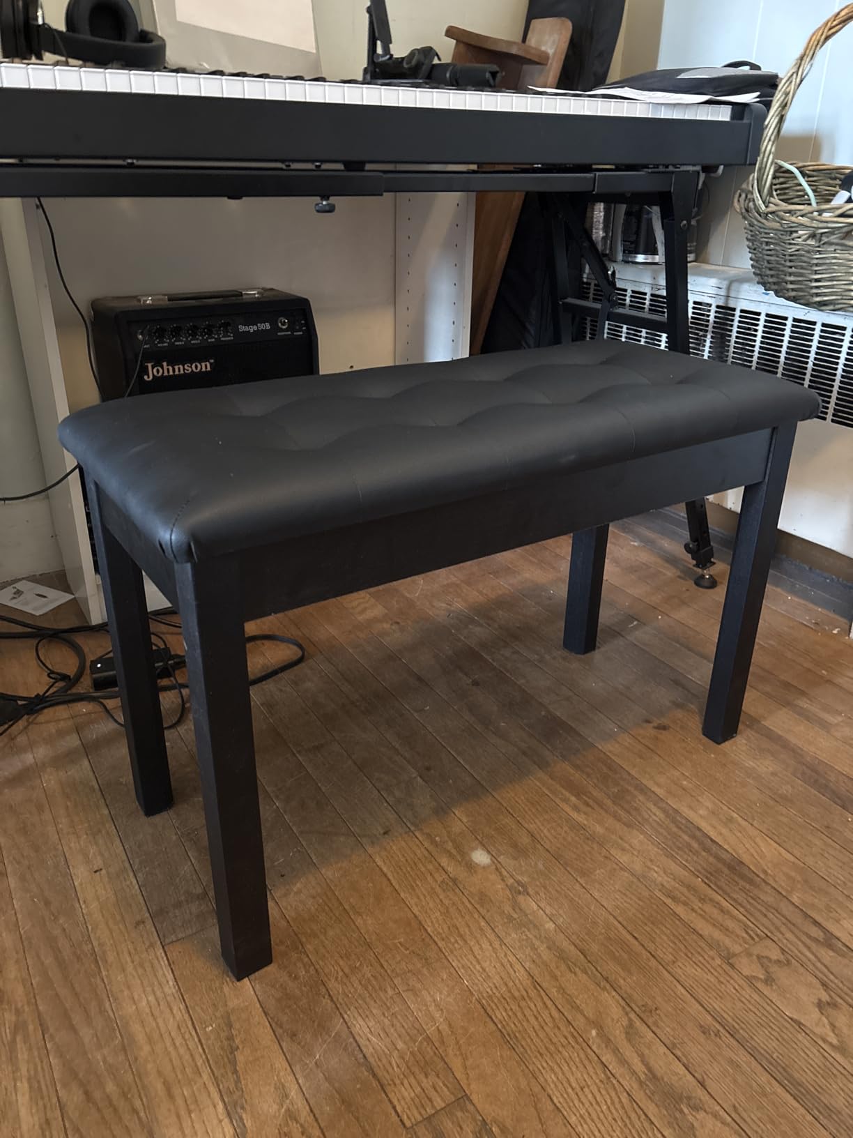 Sanpuli Solid Wood Piano Bench with Storage, Piano Stool and Padded Cushion, Keyboard Bench with Bookcase, Piano Chair and Piano Seat with High-Density Sponges customer photo 1