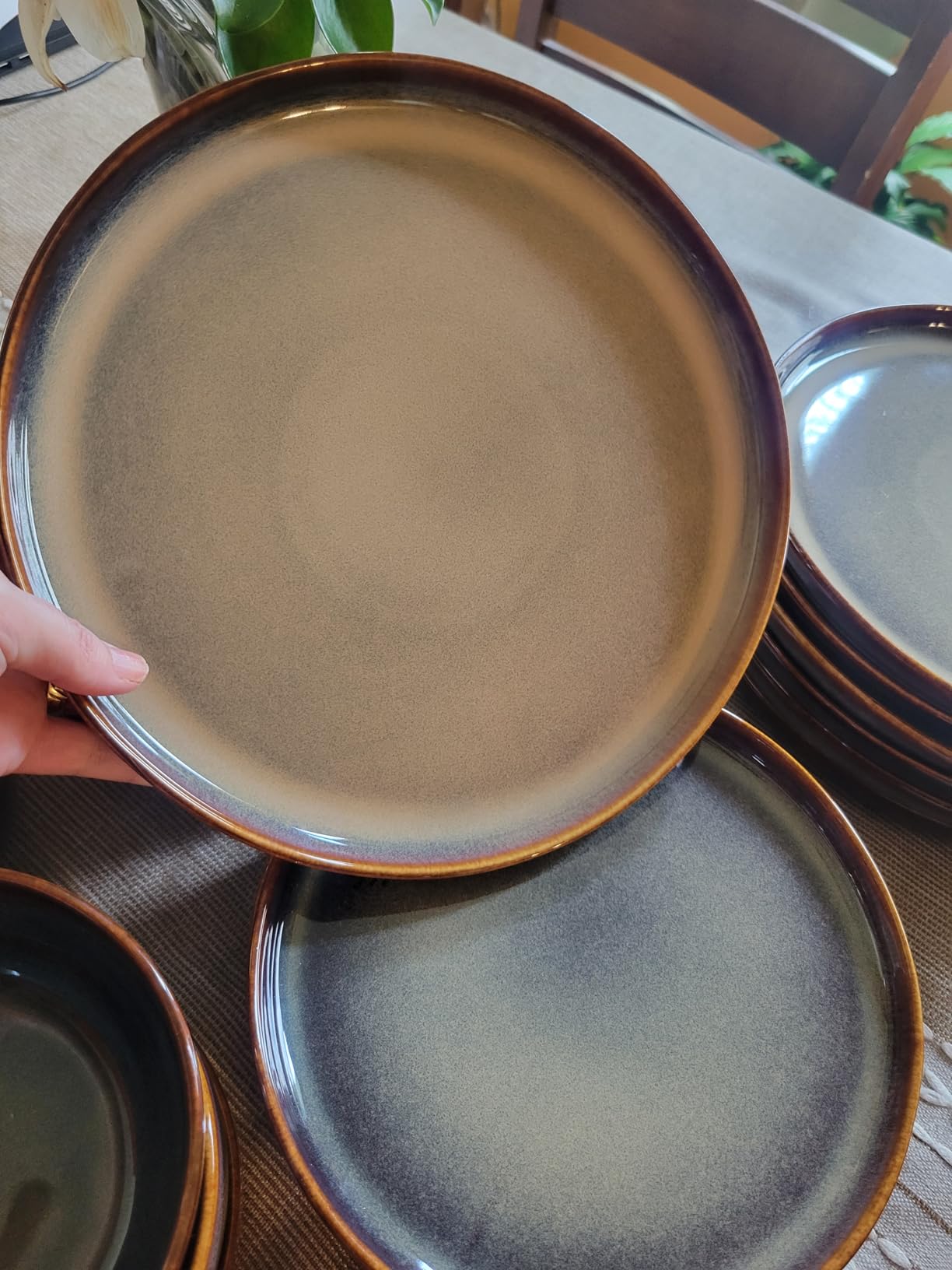 TheTerra Ceramic Dinnerware Sets for 4, 12 Pieces Handmade Reactive Glaze Plates and Bowls Set, Scratch Resistant Dish Set, Oven & Microwave & Dishwasher Safe customer photo 1