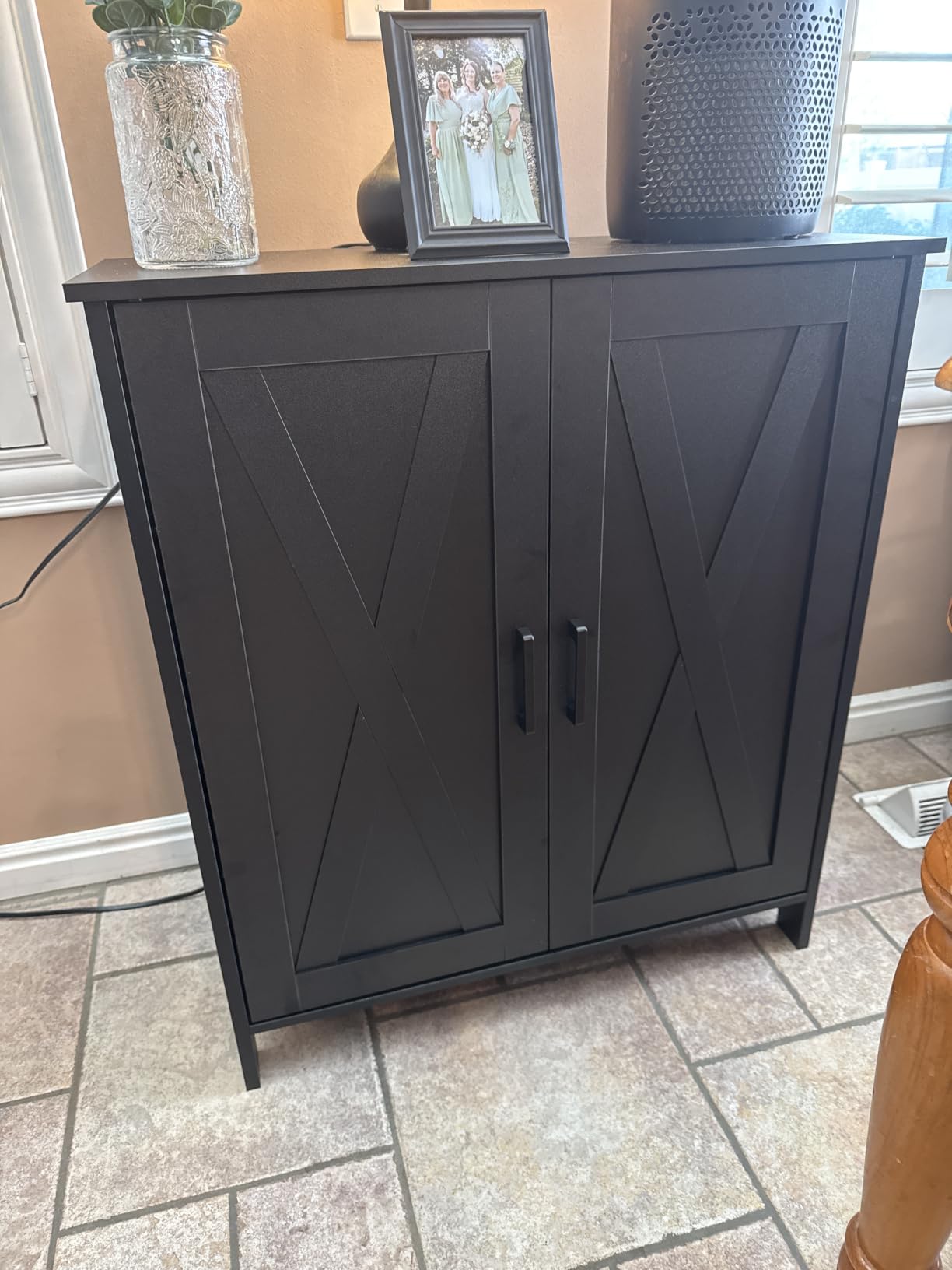 Homleke Farmhouse Shoe Cabinet with 2 Barn Doors & Wood Legs, 5-Tier Shoe Storage Cabinet with 3 Adjustable Shelves, Tall Shoe Rack Organizer for Closet, Entryway, Hallway, White customer photo 2