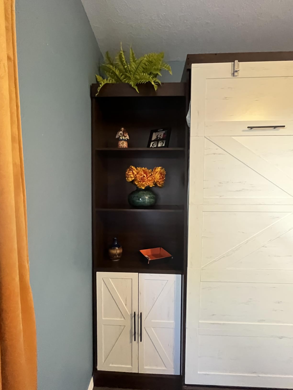 Hlivelood Queen Size Murphy Bed with 2 LED Lights, Farmhouse Wood Hidden Foldable Wall Bed Frame w/Gas Struts, Rustic White customer photo 1