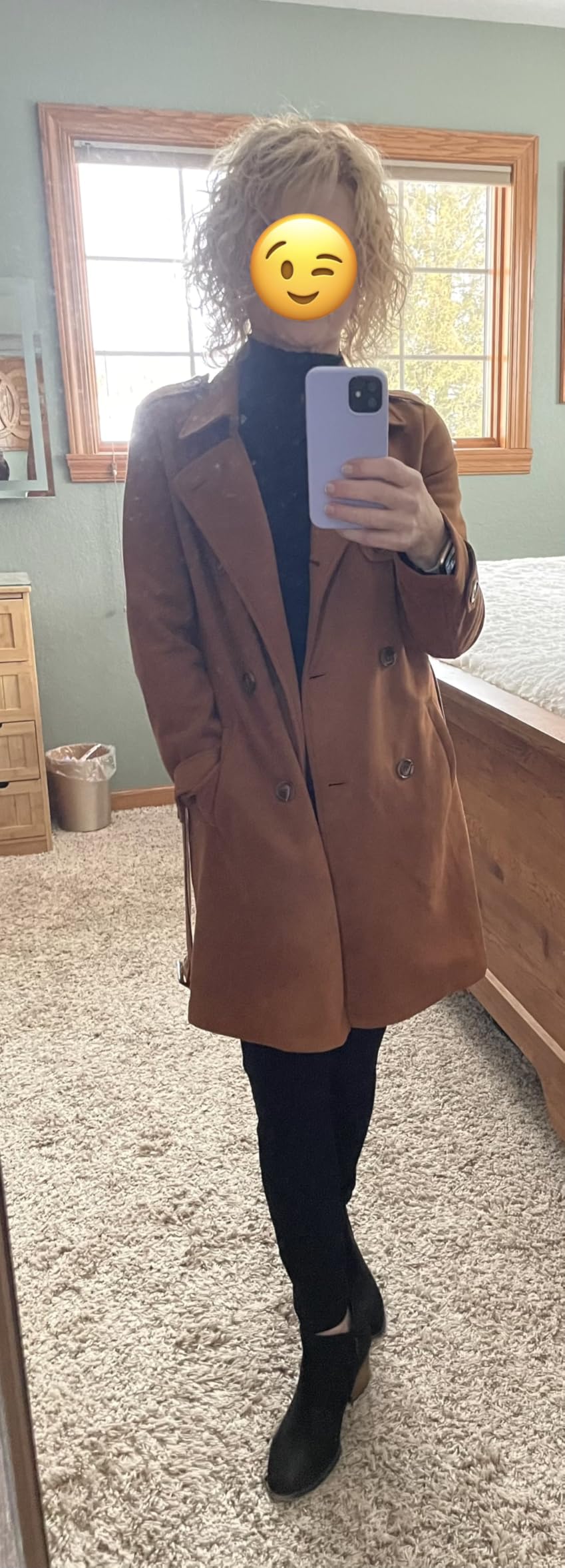 Women's Faux Suede Trench Coat Notched Lapel Double Breasted Jacket with Belt customer photo 2