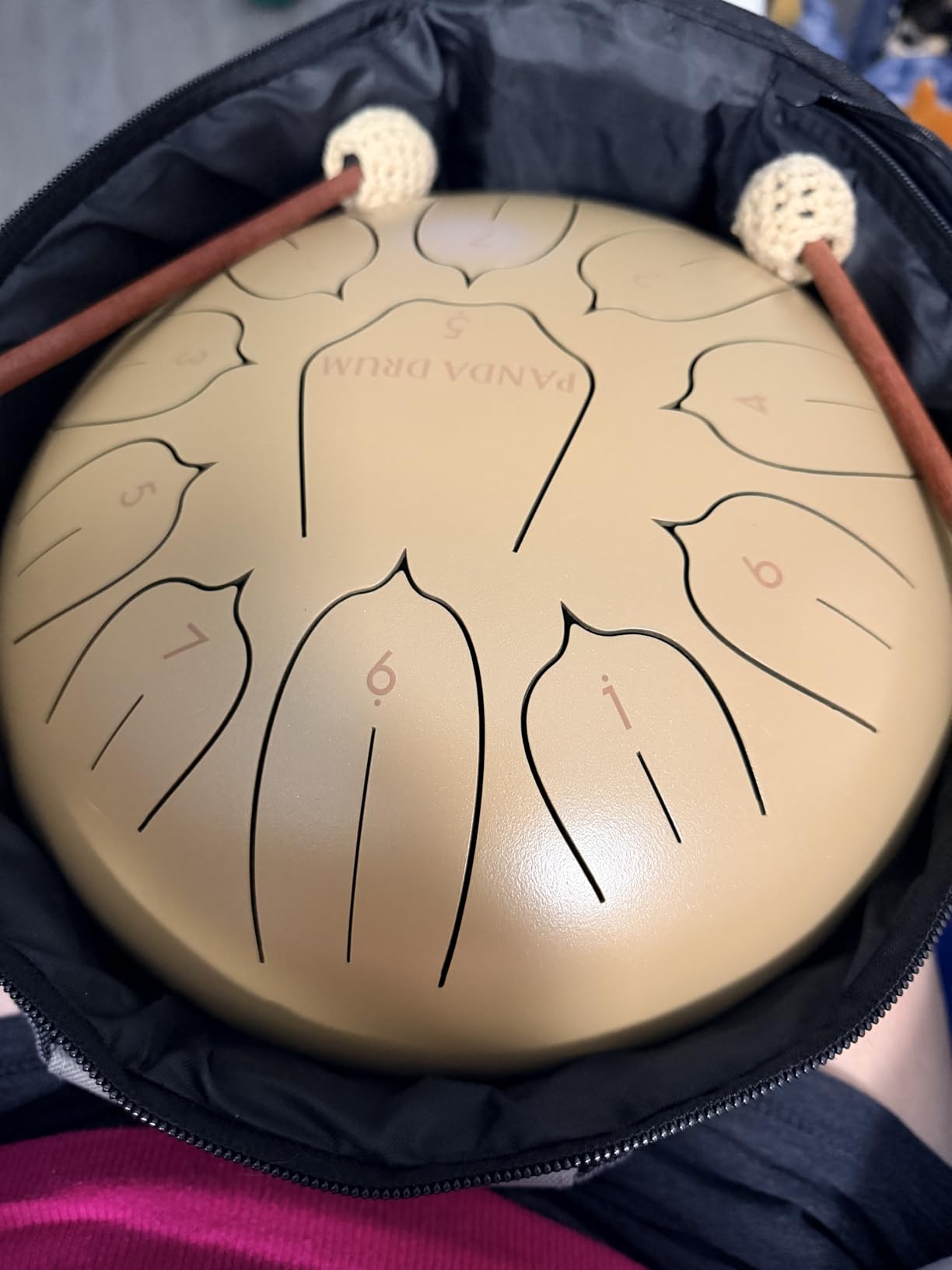 Panda Drum Plus (Black) | Steel Tongue Handpan with Music Book, Mallets, Carrying Bag & Finger Picks | 11 inch, 432 Hz | Rain Drum for Inside & Outside | Calming Musical Instrument for Adults & Kids customer photo 1