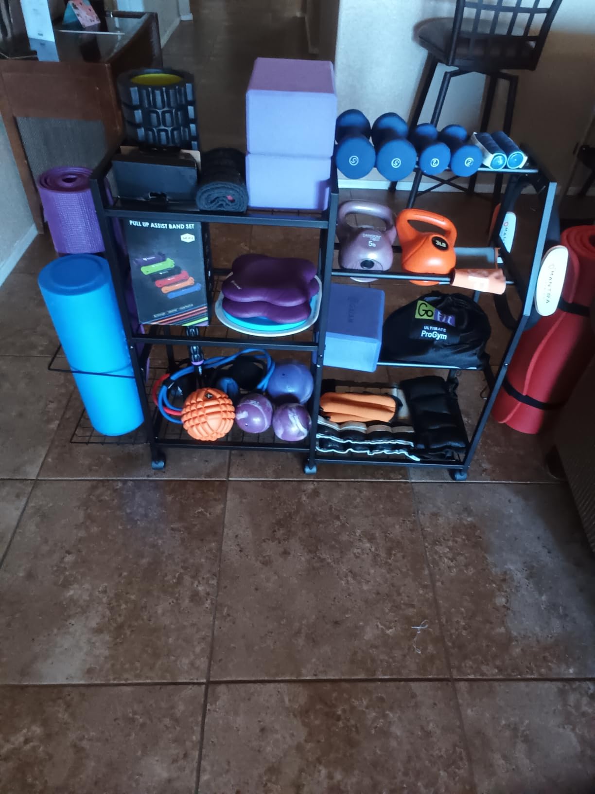 Dumbbell Rack, Weight Rack for Home Gym, Yoga Mat Storage Rack, Exercise Equipment Storage with Wheels and Hooks, Home Gym Equipment Organizer for Kettlebells customer photo 1