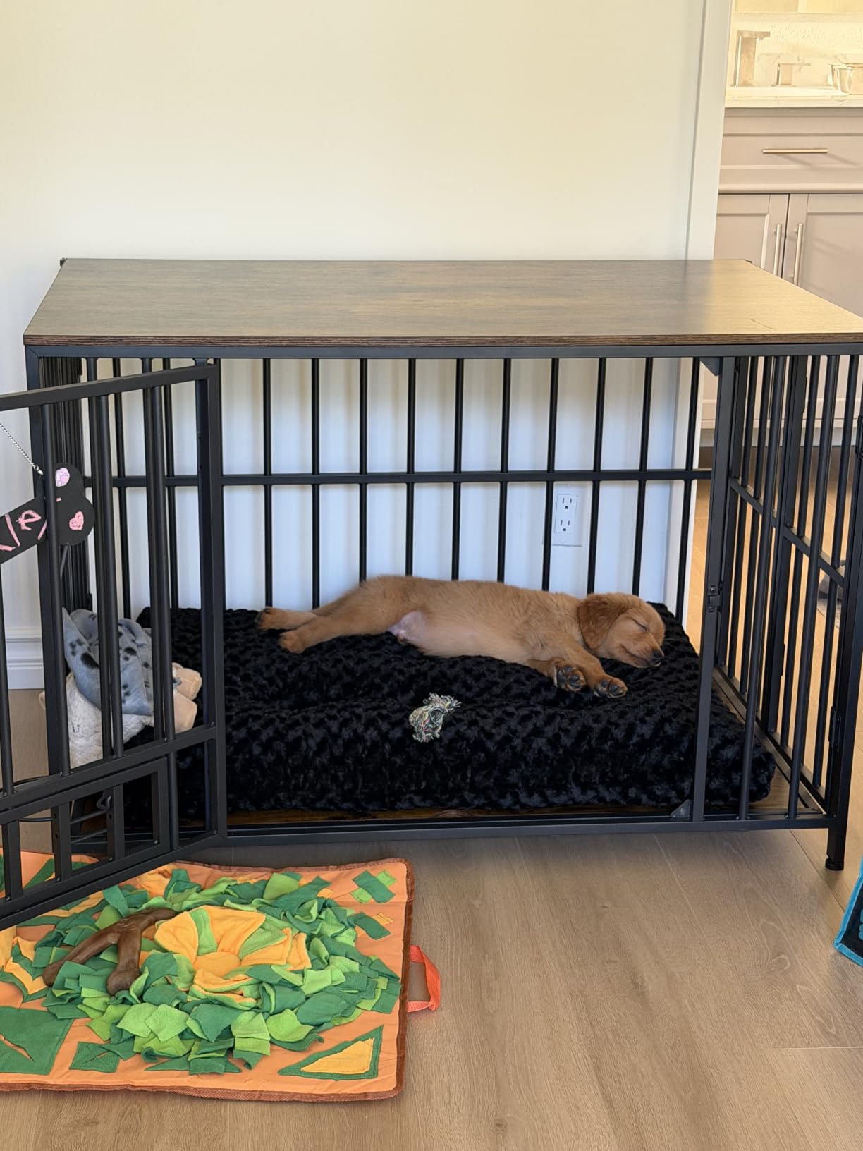 Easycom Dog Crate Furniture Foldable, No Assembly Decorative Dog Kennel Indoor, Dog Crates for Large Dogs(35-60 lb), Wooden Dog Cage with Adjustable Bowls and Name Tag, End Table, Rustic Brown customer photo 2