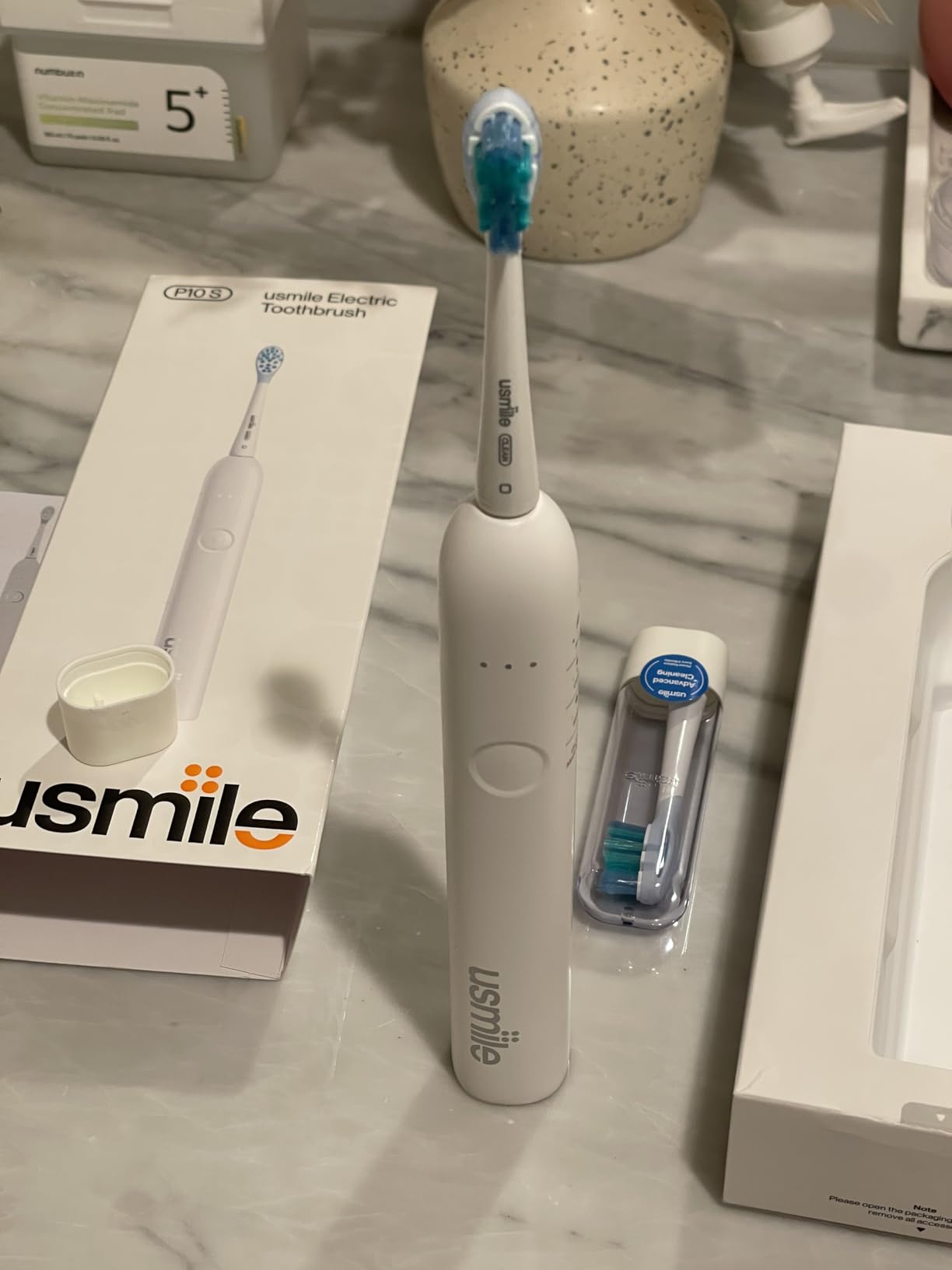 usmile P10S Sonic Electric Toothbrush - 3 Modes Deep Clean & Whitening, 180-Day Battery Life, Cushioned Gum-Care Brush Head for Sensitive Teeth, Smart Timer, 2 Brush Heads (Blue) customer photo 1