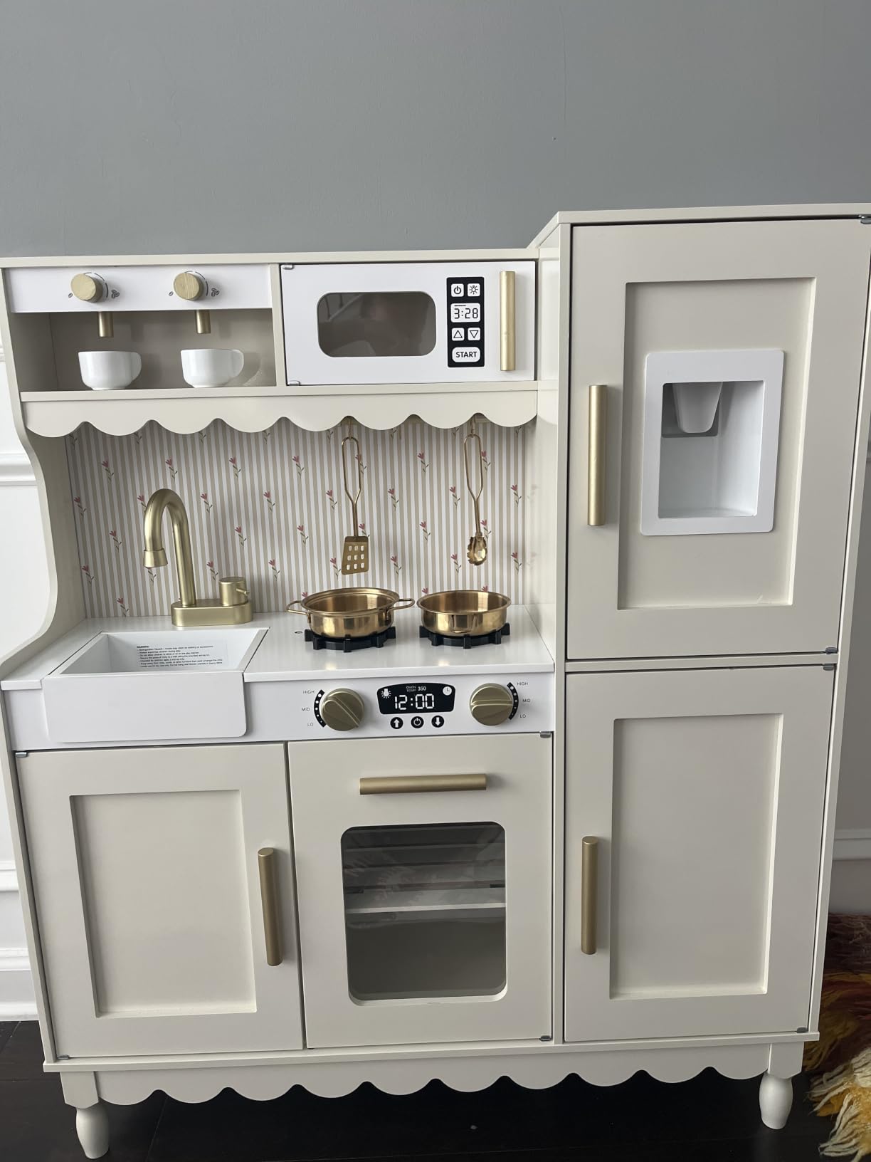 Best Choice Products Play Kitchen for Kids, Cottage Style Kids Kitchen Playset for Toddlers, Pretend Play Toy Kitchen w/ 11Pcs, Espresso Machine, Microwave, Oven, Refrigerator w/Ice - Cream customer photo 2