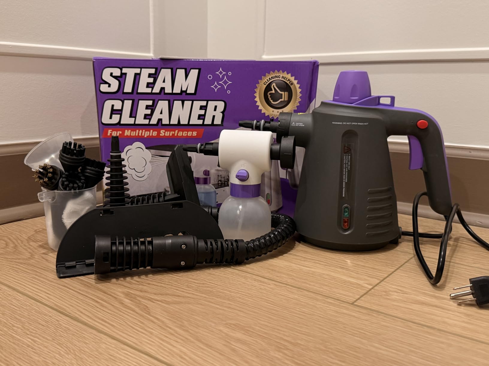 Handheld Steam Cleaner for Home, Pressurized Multi Purpose Steamer for Cleaning Upholstery Bed Furniture Couch Carpet Car with 14 Accessories & Safety Lock, Small Container for Grease customer photo 1