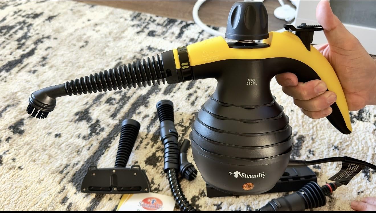 Pressurized Handheld Steam Cleaner with 10pcs Accessories & Safety Lock, Multi-Purpose & Powerful Home Use Steamer for Cleaning, Car, Bathroom, Shower, Upholstery, Grout, Window (Black) customer photo 1